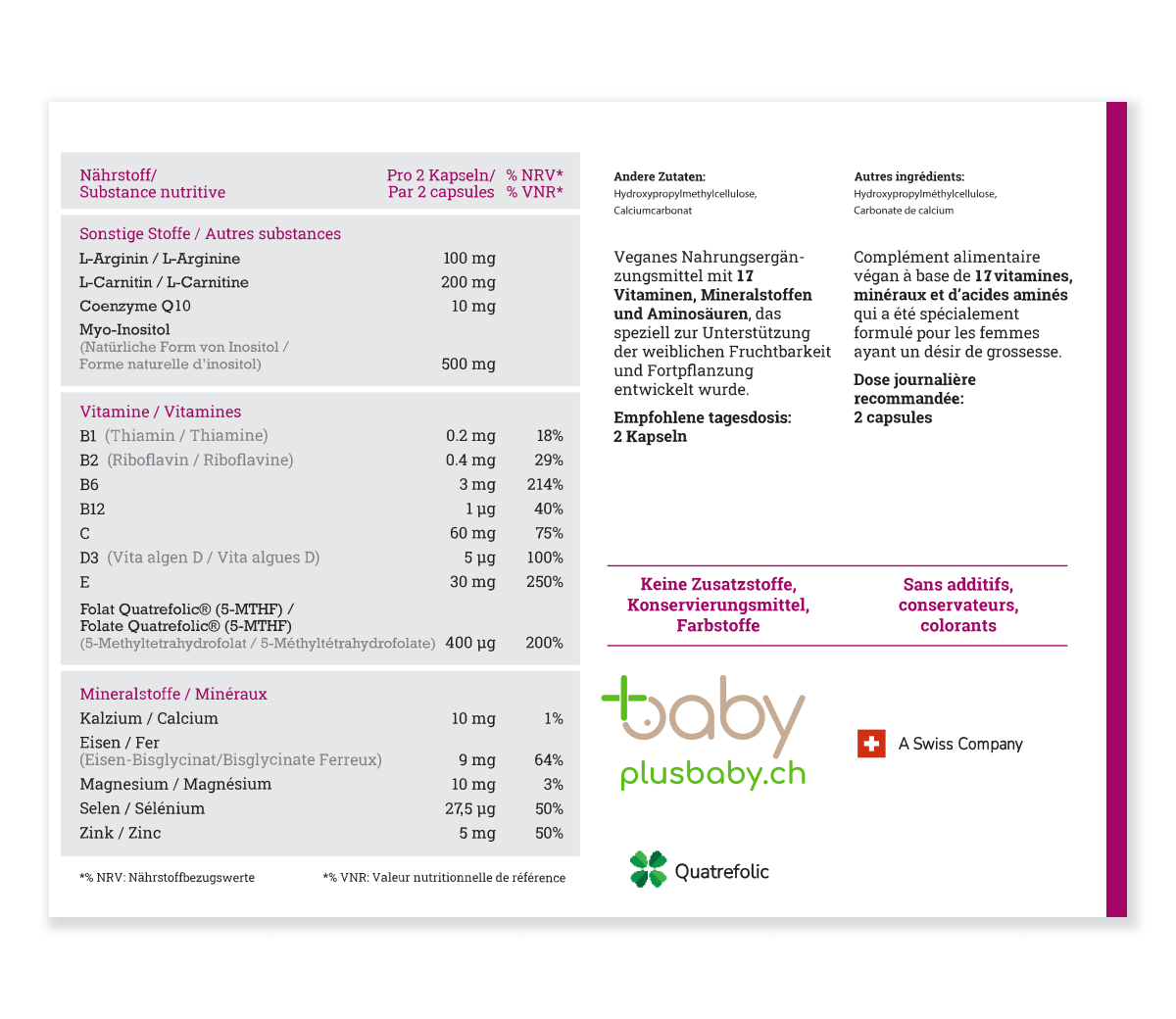 capsules de fertilité pour femmes en Suisse