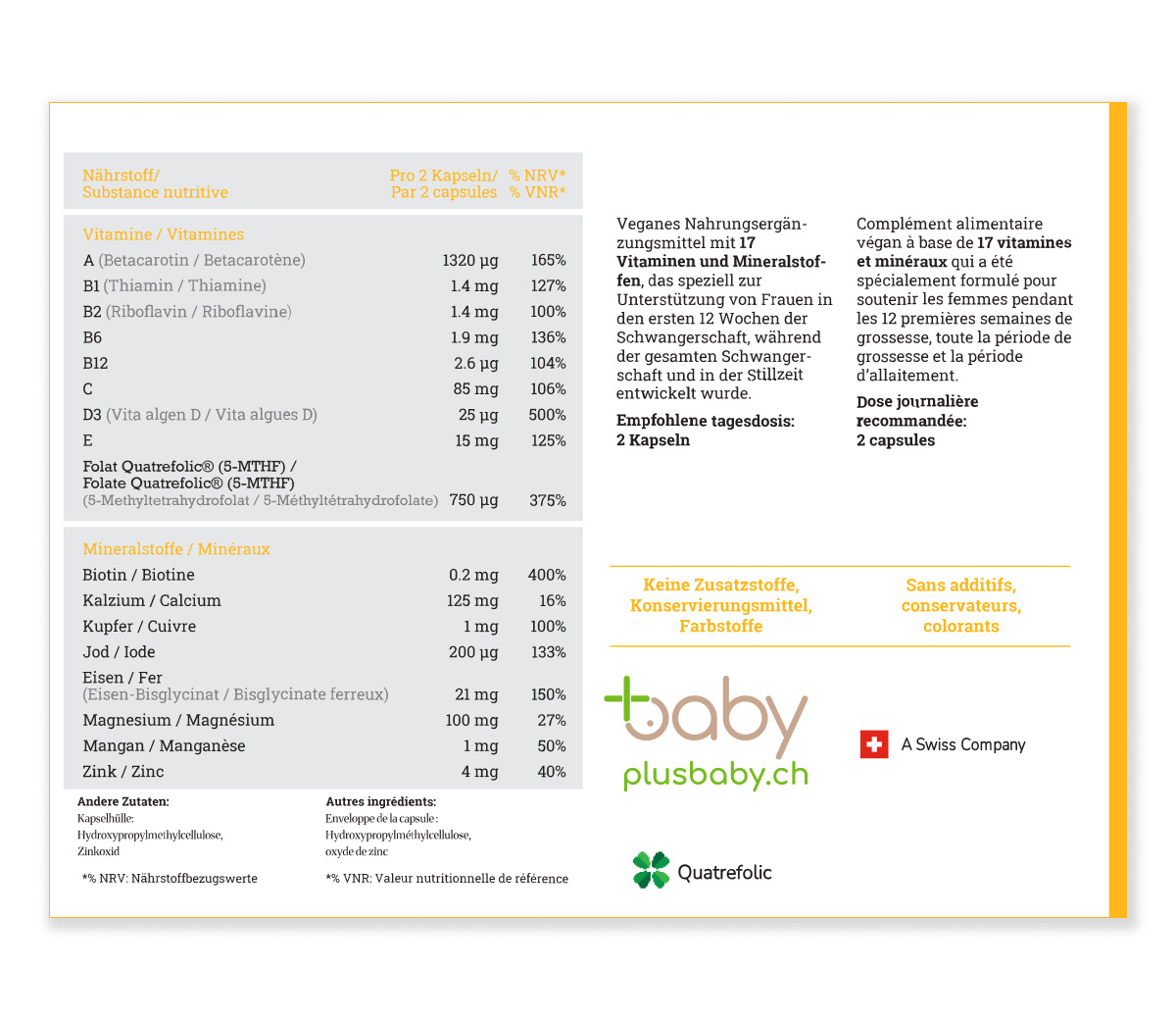 Vegane Schwangerschaftsvitamine für die Schwangerschaft in der Schweiz